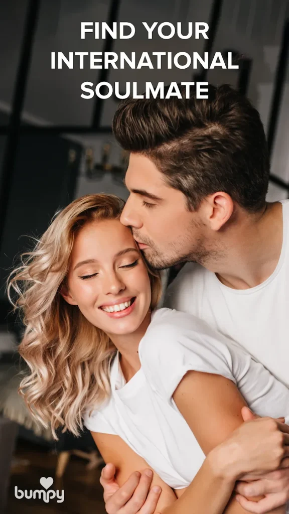 A happy couple embracing, representing the Bumpy app’s ability to help users find an international soulmate.