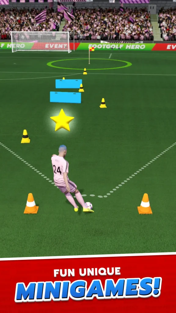 Player bending a shot through cones during a minigame challenge in Score Hero