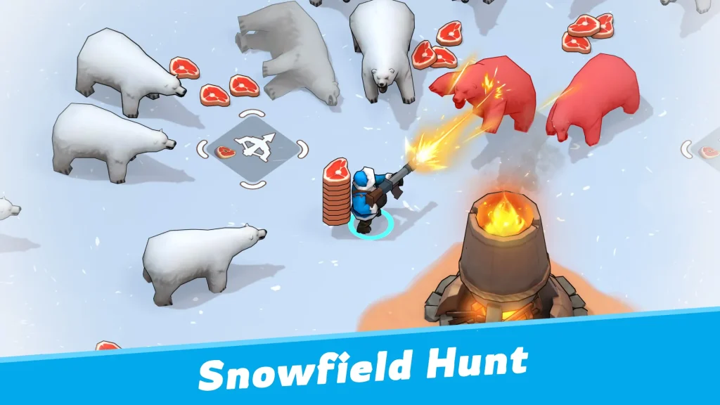 Survivor battling wild bears across icy snowfields to gather resources in Whiteout Survival MOD APK.