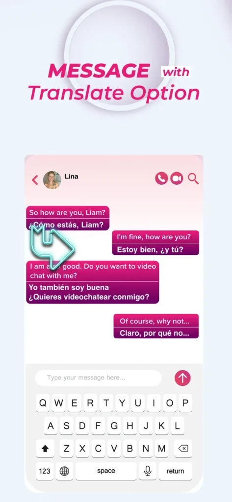 Cafe app chat screen showing message translation option during conversation