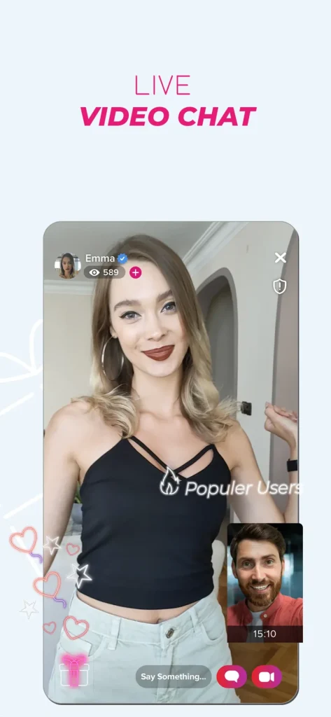 Live video chat screen in Cafe app with real users talking in real time