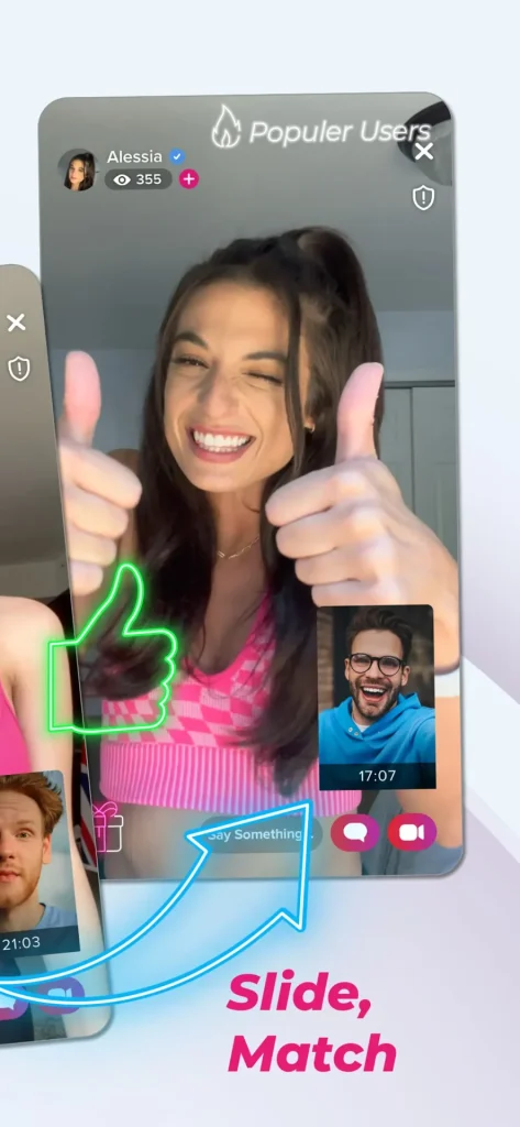 Cafe app slide match feature connecting users through live video chat