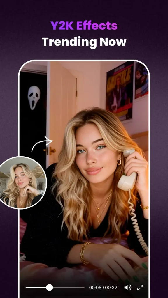 Clipfly video editor showing Y2K style effects trending for short videos