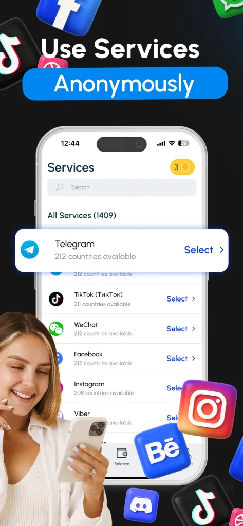 GetCode app showing anonymous verification services for social platforms